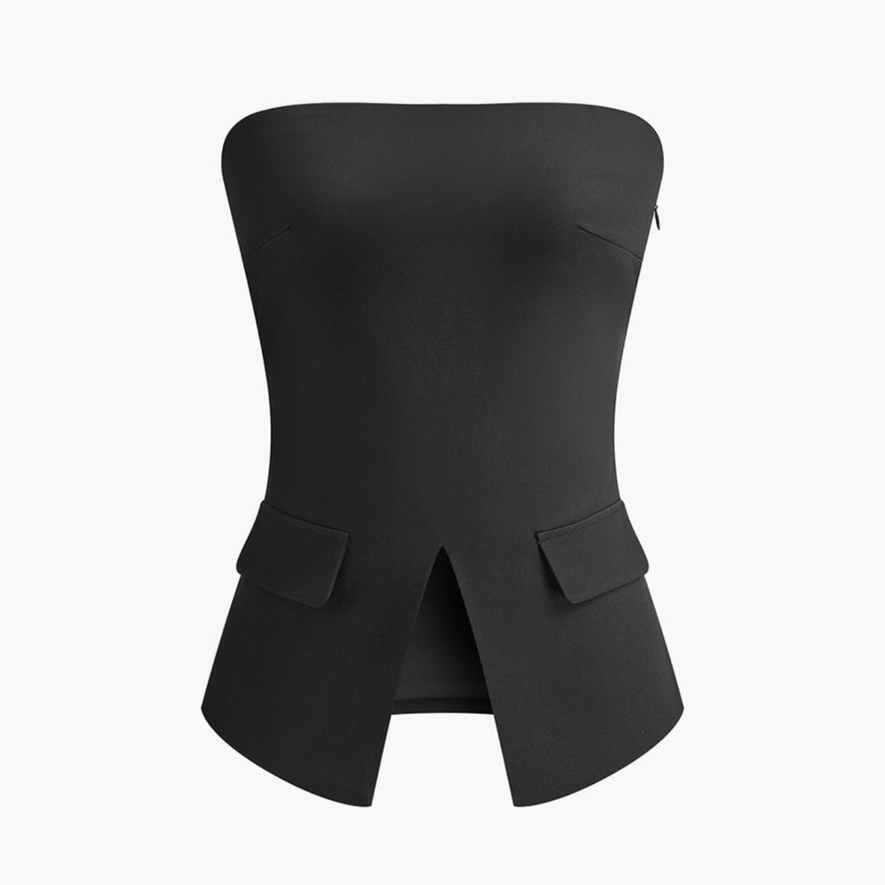 Commense Black Strapless Top with Slit